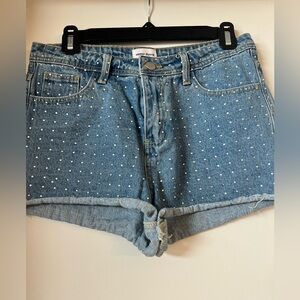 superdown Light Blue Denim Shorts with Silver Studs